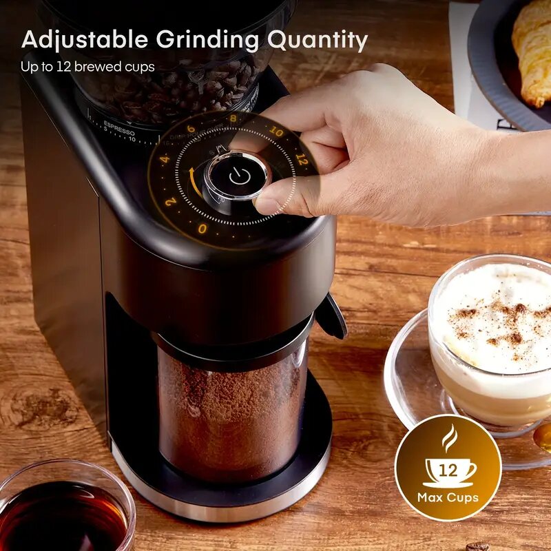 Black Conical Burr Coffee Grinder Adjustable Burr Mill